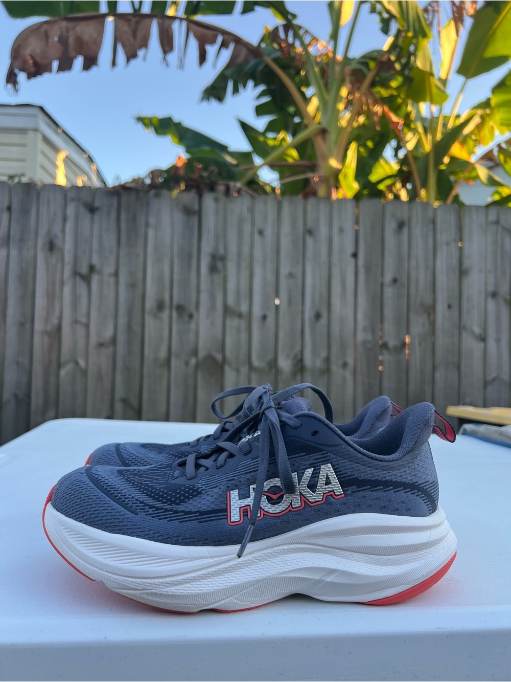 Women’s Hoka Skyflow Dark Blue and Coral Running Sneakers size 7D Wide